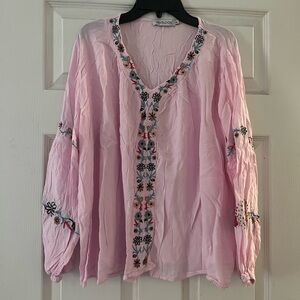 MISSLOOK Light Pink Floral Embroidered Blouse